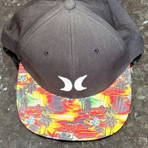 Hurley Black SnapBack Hat Cap with Tropical Brim